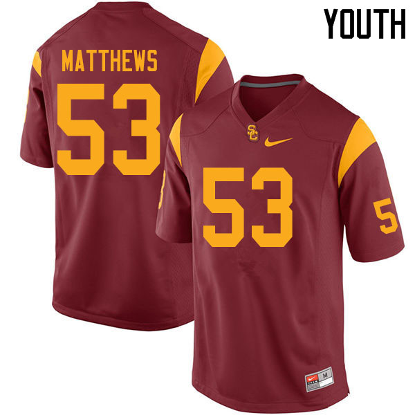 Youth #53 Bryce Matthews USC Trojans College Football Jerseys Sale-Cardinal